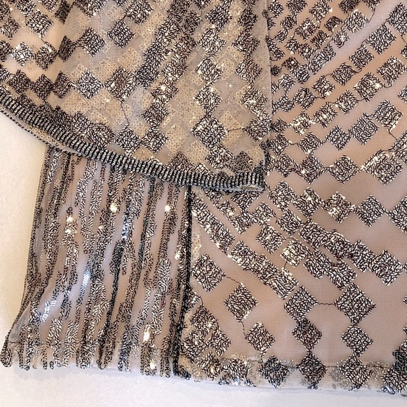 2x🎉HP Anna Sui Anthropologie Metallic Silver Sequin Mini Dress Retrofete Style - Picture 12 of 15